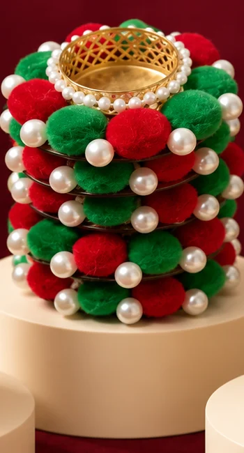 Pom-Pom Tealight Holders — green & red