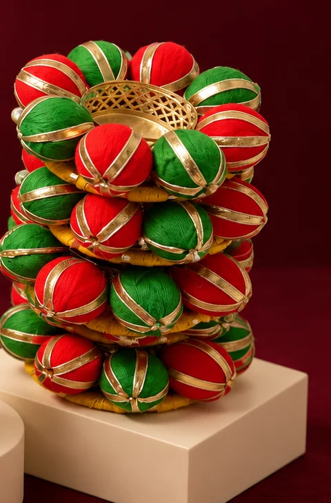 Red & Green Gota Patti Tealight Holders